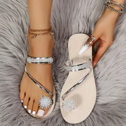 2023 letnie kobiety kapcie duże rozmiary zestaw-buty z palcami moda odzież wierzchnia plaża Rhinestone płaskie casualowe sandały Zapatos Mujer