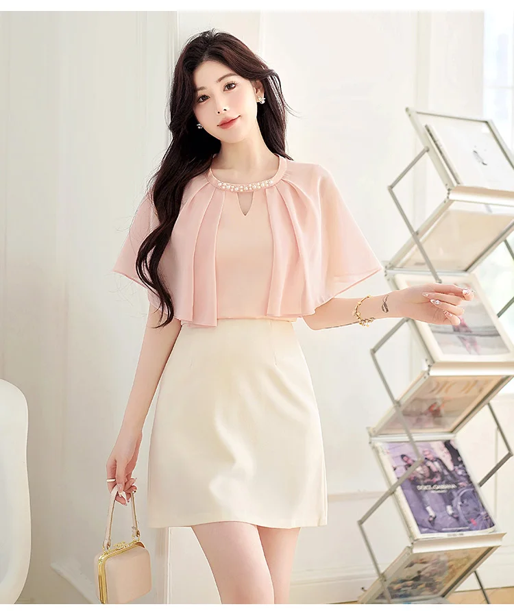 Mode 2026 Sommer Kurzarm O-Ausschnitt Süße Damenbluse Rosa Chiffon-Bluse Hemden Damen-Tops Blusas De Mujer Camisas N602 – Detail 7
