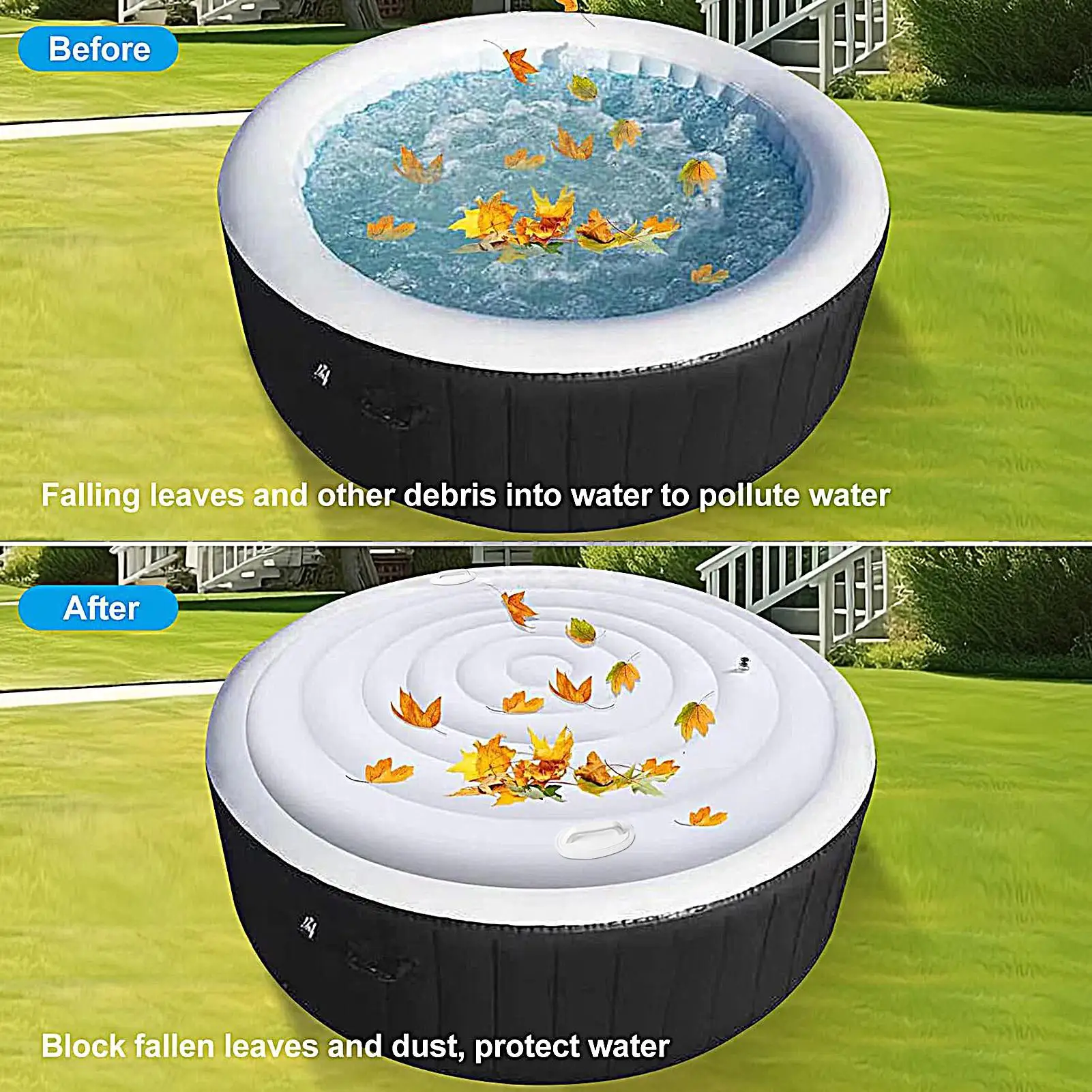 Windproof Cover With Handles Round Lid Hot Tub Inflatable Hot Tub Cover Outdoor Protection Thermal Hot Tub Cover For Bathroom
