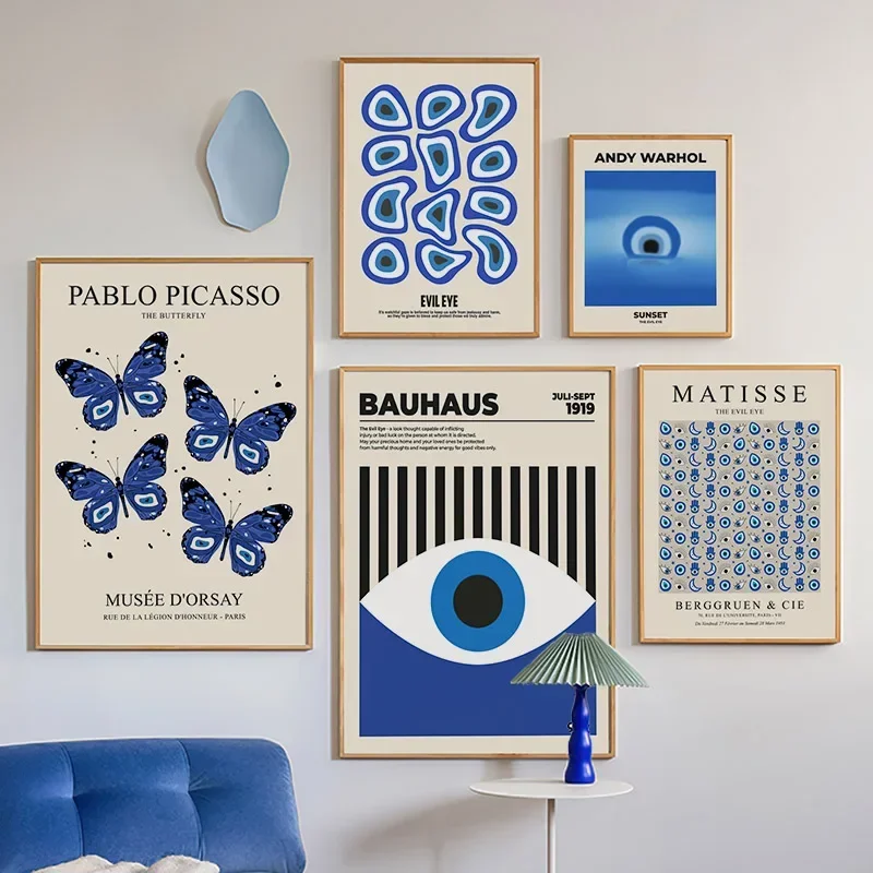1PC Blue Evil Eye Bauhaus Yayoi Kusama Picasso Matisse Wall Art Canvas Painting Nordic Posters Print Wall Pictures Living Roo