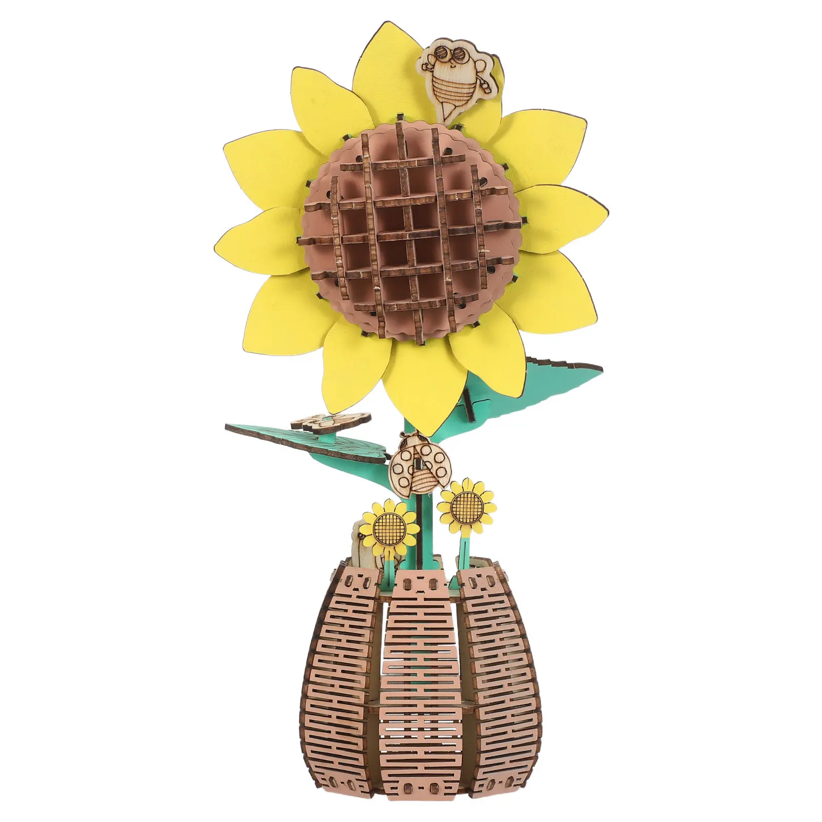 1 Zestaw Drewnianego Puzzle 3D Słonecznik DIY do Samodzielnego Montażu dla Dzieci i Dorosłych, Ręcznie Składany, Kwiatowy, Dekoracyjny, na Stół, Drewniany