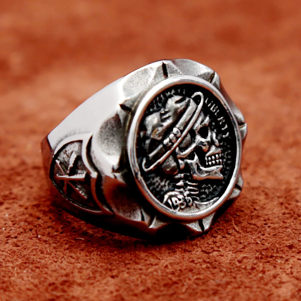 Vintage Mexican Unique Skull Ring Hobo Nicke Coin Stainless Steel Punk Skull Rings for Men Fashion Indian Jewelry Accessories