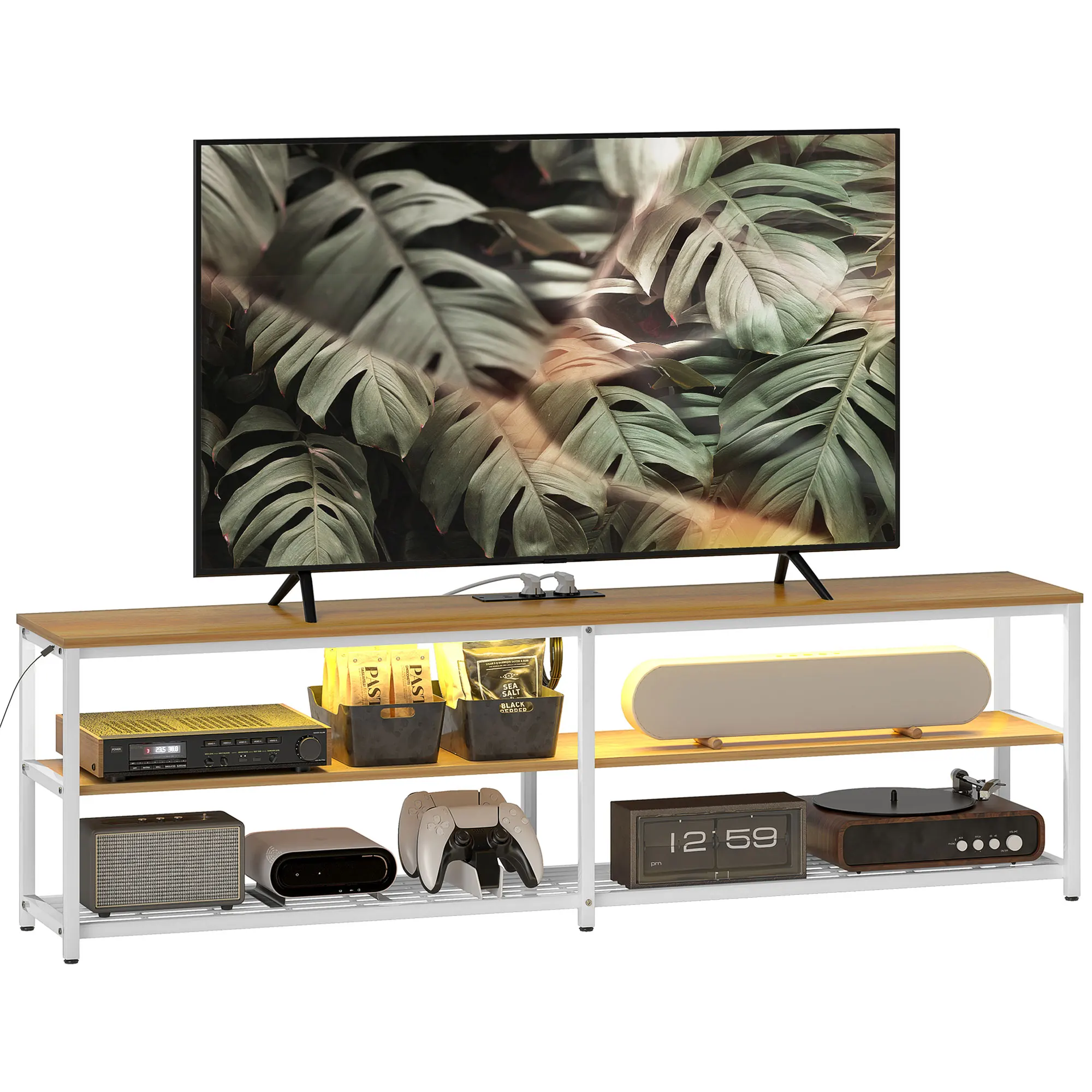 HOMCOM Natural 159x29x46,5 cm remote Control Industrial TV cabinet with lights