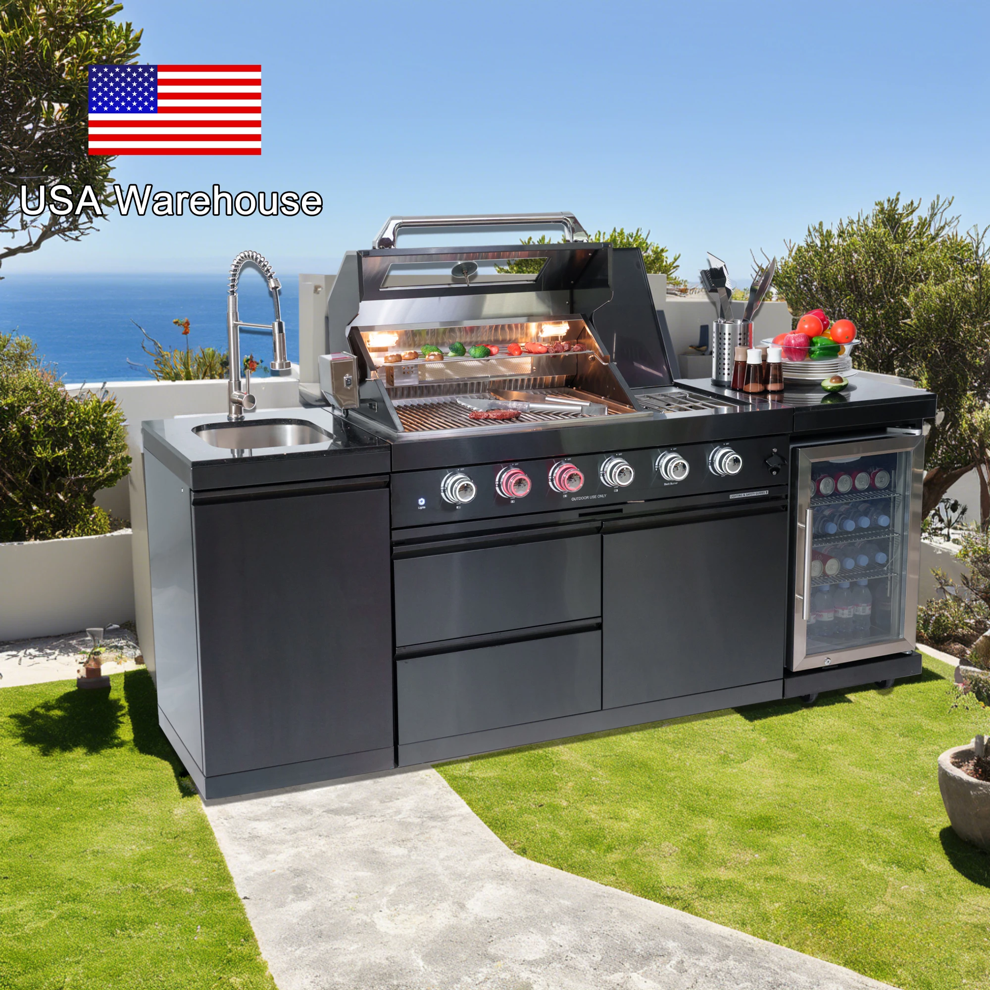 Manufacture Outdoor Kitchen Bbq Island Stainless Steel Outdoor Kitchen Bbq Grills Set