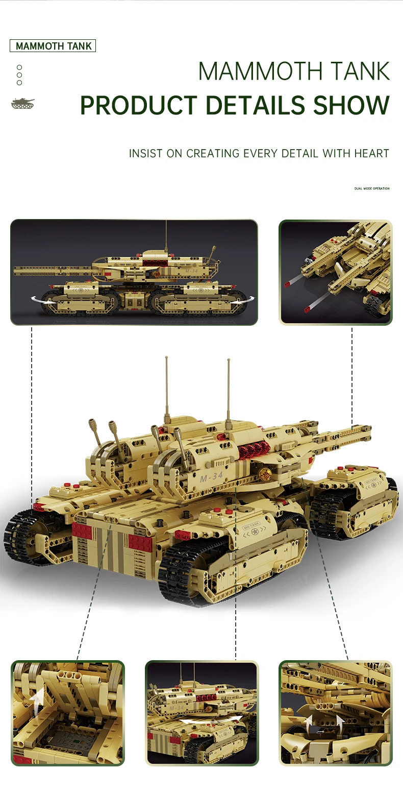MOULD KING 20011 Technical Car Toys The MOC-59688 APP&RC Motorized Mammoth Tank Model Building Blocks Bricks Kids Christmas Gift