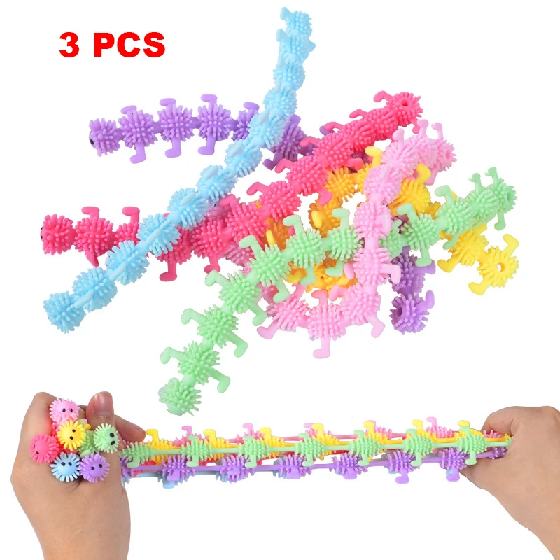 3 Pcs HOT SALE Novelty Funny Simulation Caterpillar Decompression Noodle Rope Lala Le TPR Bracelet Children's Soft Venting Toys