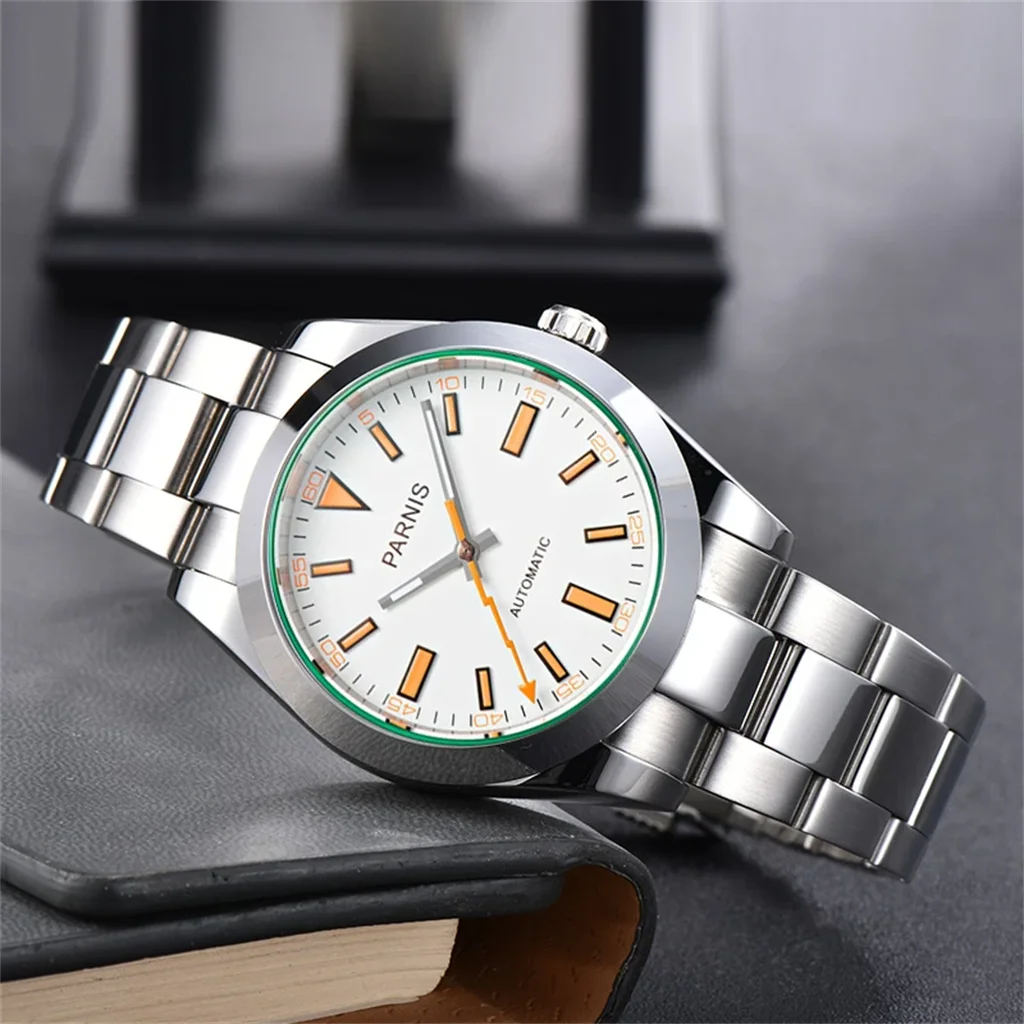 

New Parnis 40mm Silver Case Mechanical Automatic Men Watches Sapphire Crystal Stainless Steel Strap Men's Luxury Watch