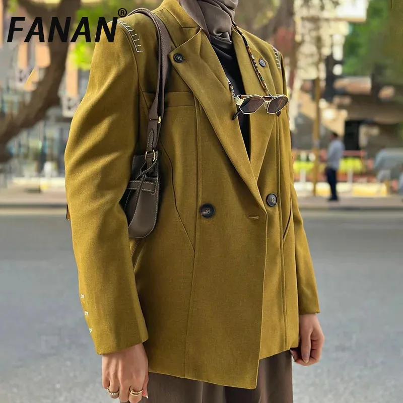 

FANAN Elegant Contrast Color Design Blazers For Women Notched Long Sleeve Office Lady Loose Jackets Fashion 2025 Autumn New
