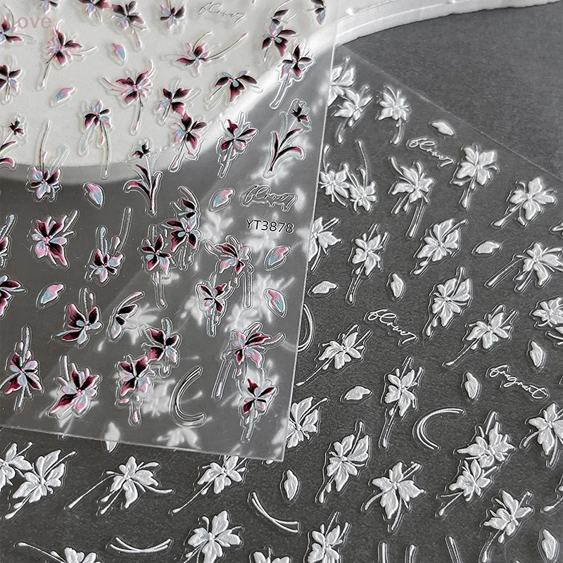 [Naklejki na paznokcie] Wytłaczane kwiaty, ciemny gradient różu, lekki luksusowy styl, samoprzylepne, dekoracja paznokci, manicure, salon