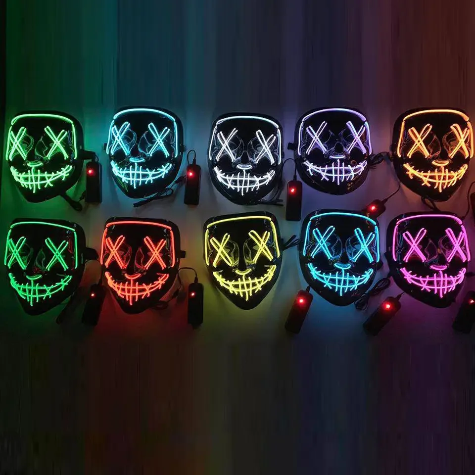 

2024 Hot Sale Halloween Glowing Party Mask Black Words Halloween Led Masks