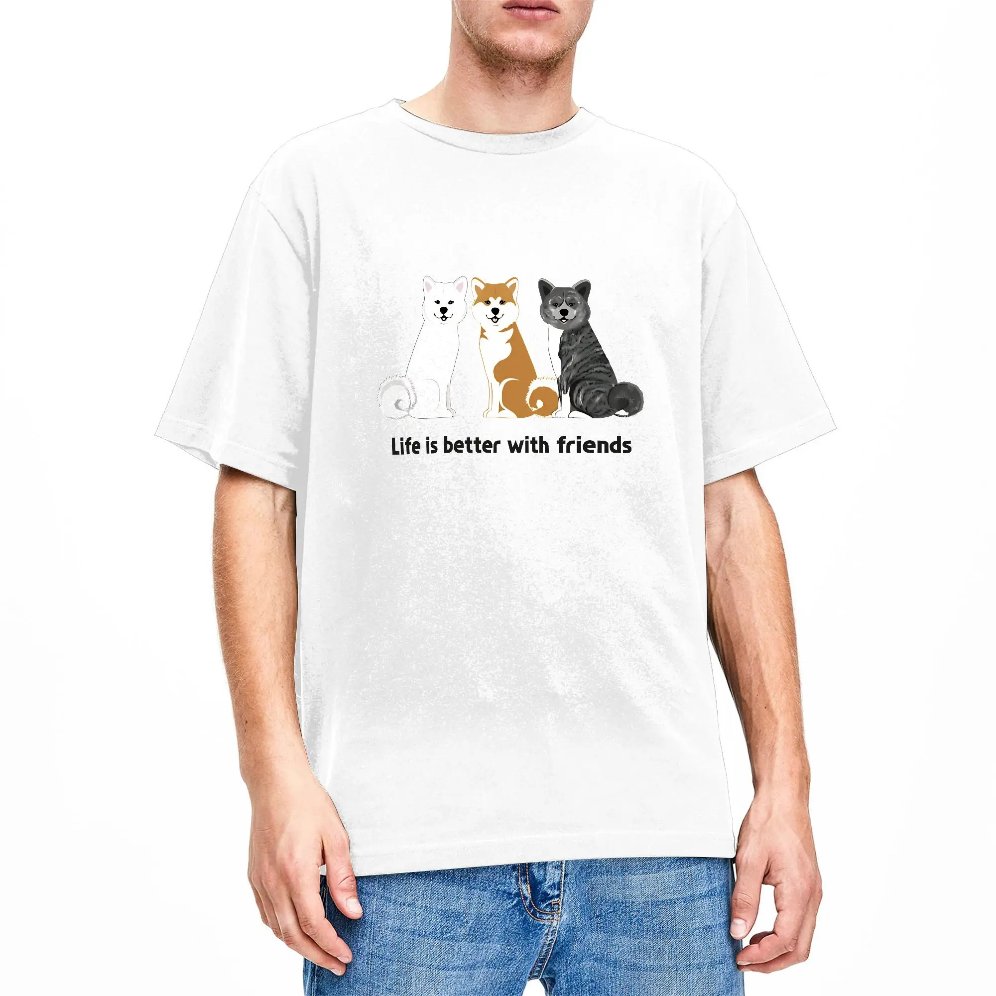 Akita Inu Life Is Better With Friends  T-Shirt Beach  Vintage T Shirts Cotton Harajuku Tshirt For Men Pattern Tees