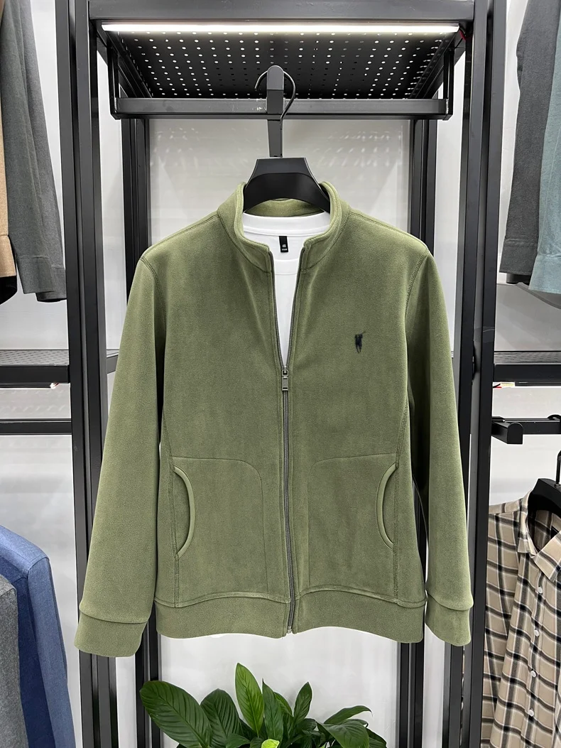 Luxuriöse Plüsch-Winterjacke mit Stehkragen für Herren, Designer-Marke, Pony-Stickerei, Modischer und Bequemer Reißverschluss-Mantel – Detail 5