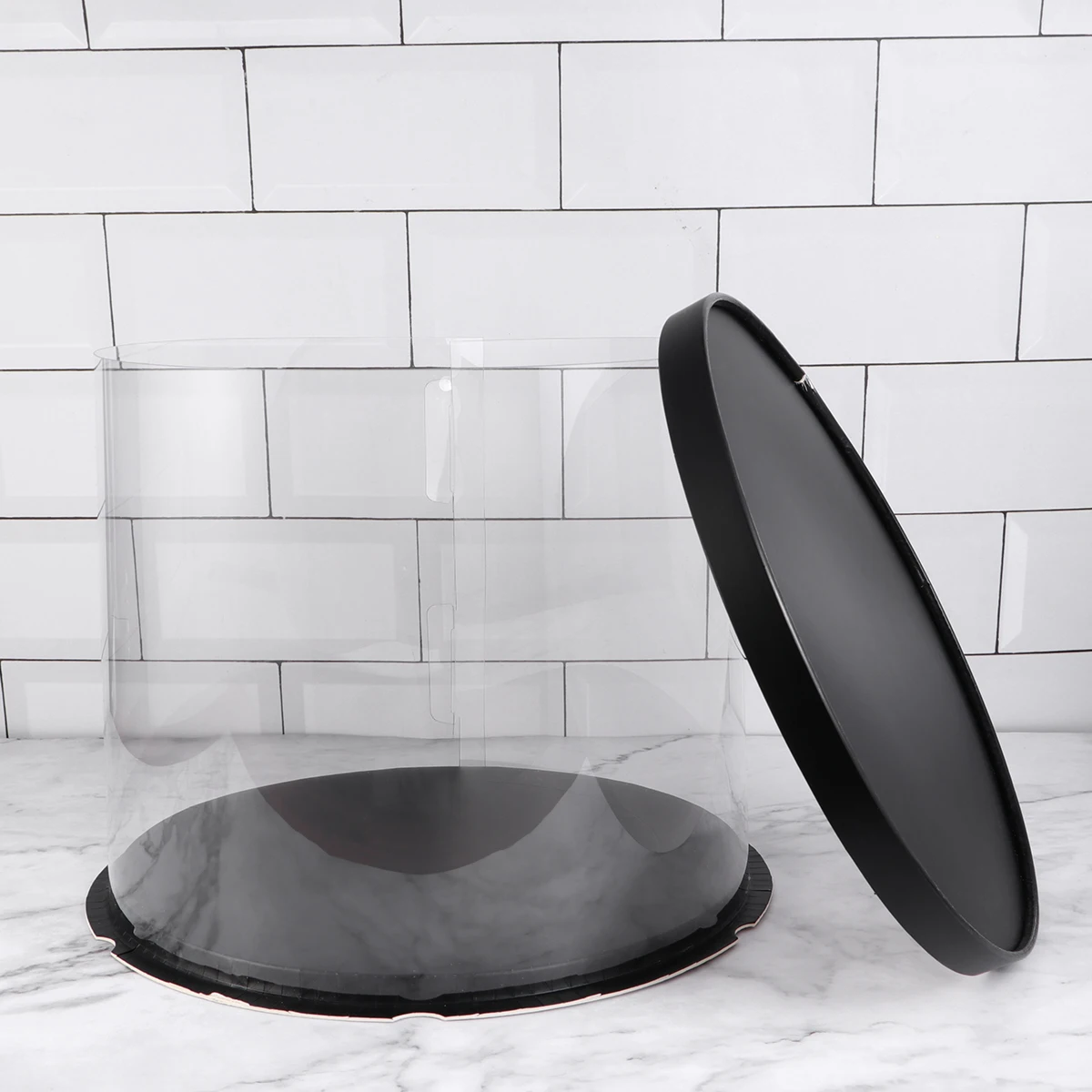 

Plastic Cake Box Round Cake Packaging Boxes Transparent Organizer for Home Dessert Shop (Black, Double-layer) (10inch)