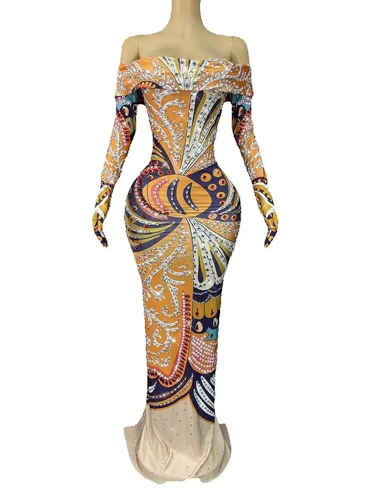 Vestido elástico de un hombro con estampado en caliente de alta calidad, ropa de mujer personalizada de nueva moda 2025