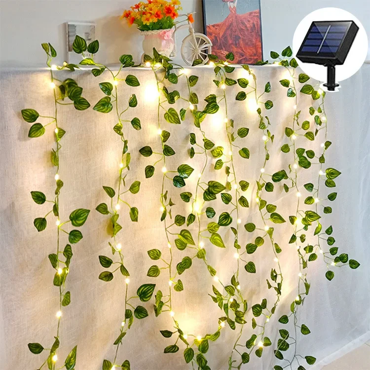 10m Solar Ivy String Lights LED Outdoor Artificial Vine Christmas Garland Fairy String Plant Lamp Maple Leaf Green Rattan String