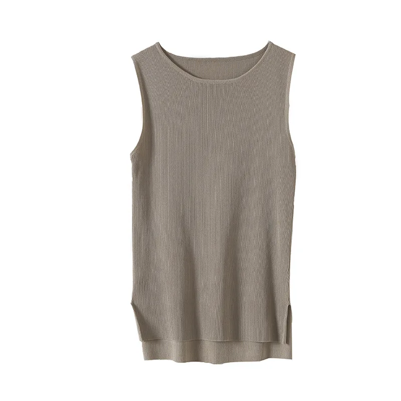 

Boat Neck Tank Top Women Fashion Slim Fit Split Sides Knitted Tops