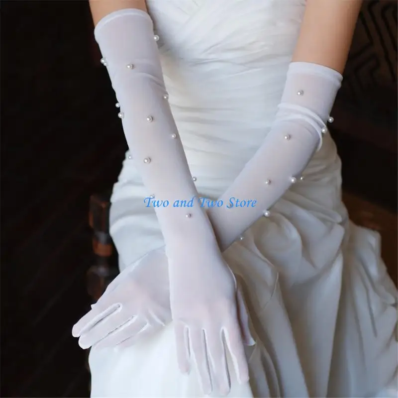 HX6F Wedding Pearls Rękawiczki PROM PROM Pełne palec Rękawiczki do oper cosplay zużycie