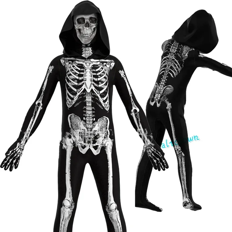

l2025l Хэллоуин Страшный Костюм Зомби Косплей Скелет Череп Маска Костюм Хэллоуин Костюм Дети Мальчик Мужчины Женщины Карнавал Па