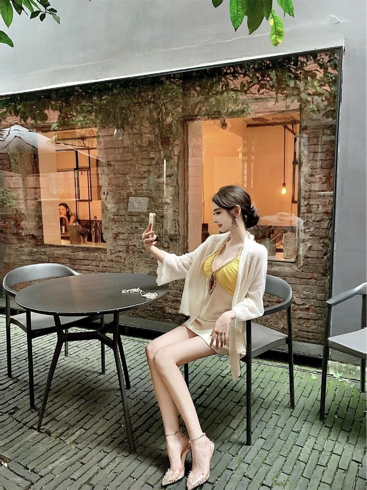 Herbst Sexy High-End-Ausschnitt montiert Vintage Französisch Elegantes Kurzes Partykleid 2000er Jahre Schlankes Einteiliges Kleid Koreanisches Y2k Minikleid