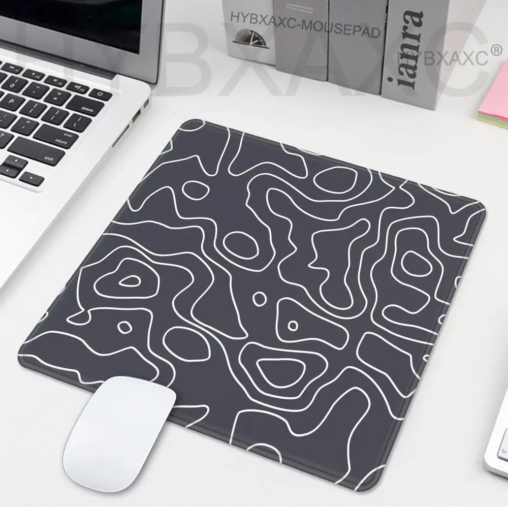 

Black and white topographic map small mousepad line texture square gaming accessories keyboard pad computer notebook table Mat