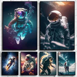Pop TESSERACT ART Astronauts Poster Aesthetics Colorful Neon Space Flower Magical Forest Canvas Print Home Wall Art Room Decor