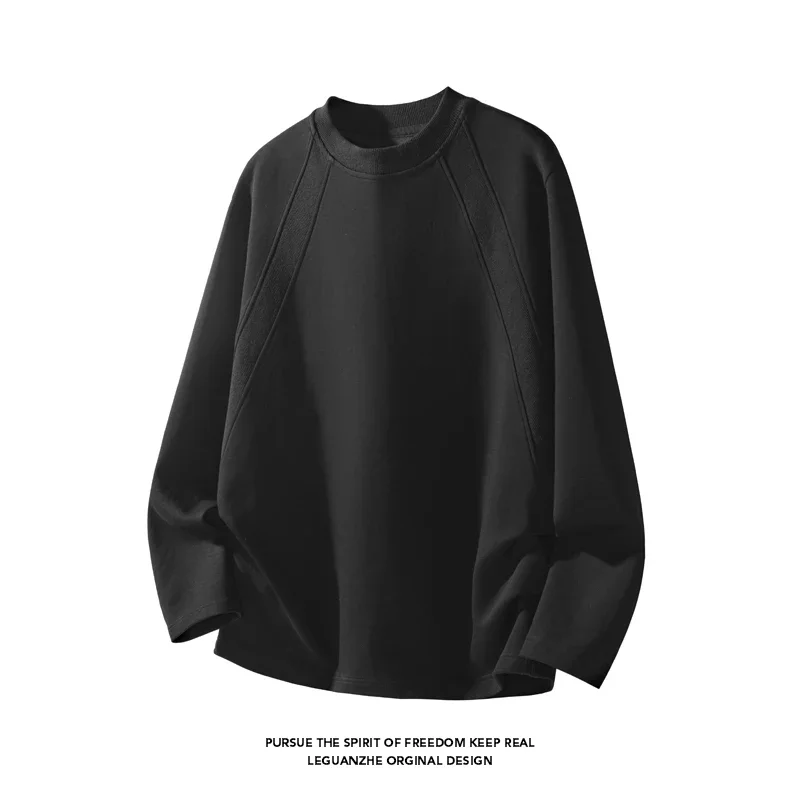 T-shirt classique à col rond et manches longues pour homme, design à coutures raglan, silhouette décontractée pour les voyages en plein air et les tenues quotidiennes.