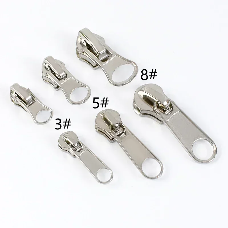 10/20Pcs 3# 5# 8# Zipper Sliders for Nylon Resin Metal Zips Silver Zippers Slider Pull Luggage Tape Zip Puller Lock Head Kitting