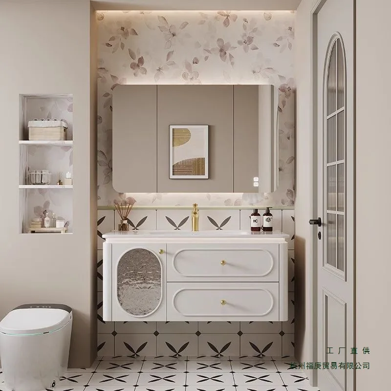 

French oak bathroom cabinet ceramic cream integrated combination toilet sink washbasin washbasin washing