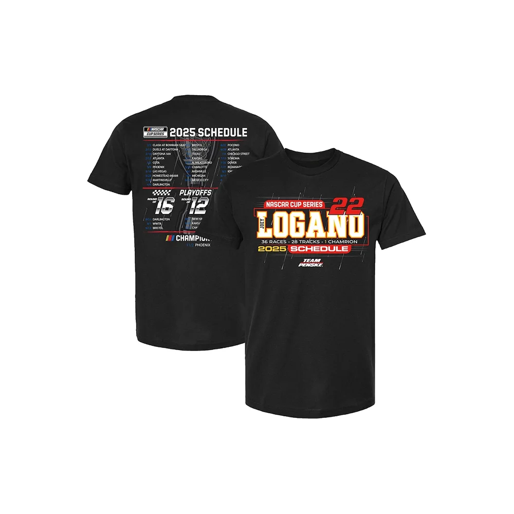 تي شيرت سباق أمريكي يجب أن يكون لديك تي شيرت شعبي يجب أن يكون لمحبي فريق جوي لوجانو Penske أسود 2025 تي شيرت سلسلة Nascar