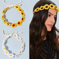 2 pieces of daisy flower headband with Bohemian ethnic style woven sunflower hair accessories for daily accessories