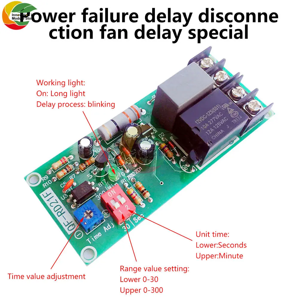 AC100V-220V Adjustable Timer Control Relay Module Turn Off Delay Switch Board For Exhaust Fan Delayed Fan Shutdown Relay Module