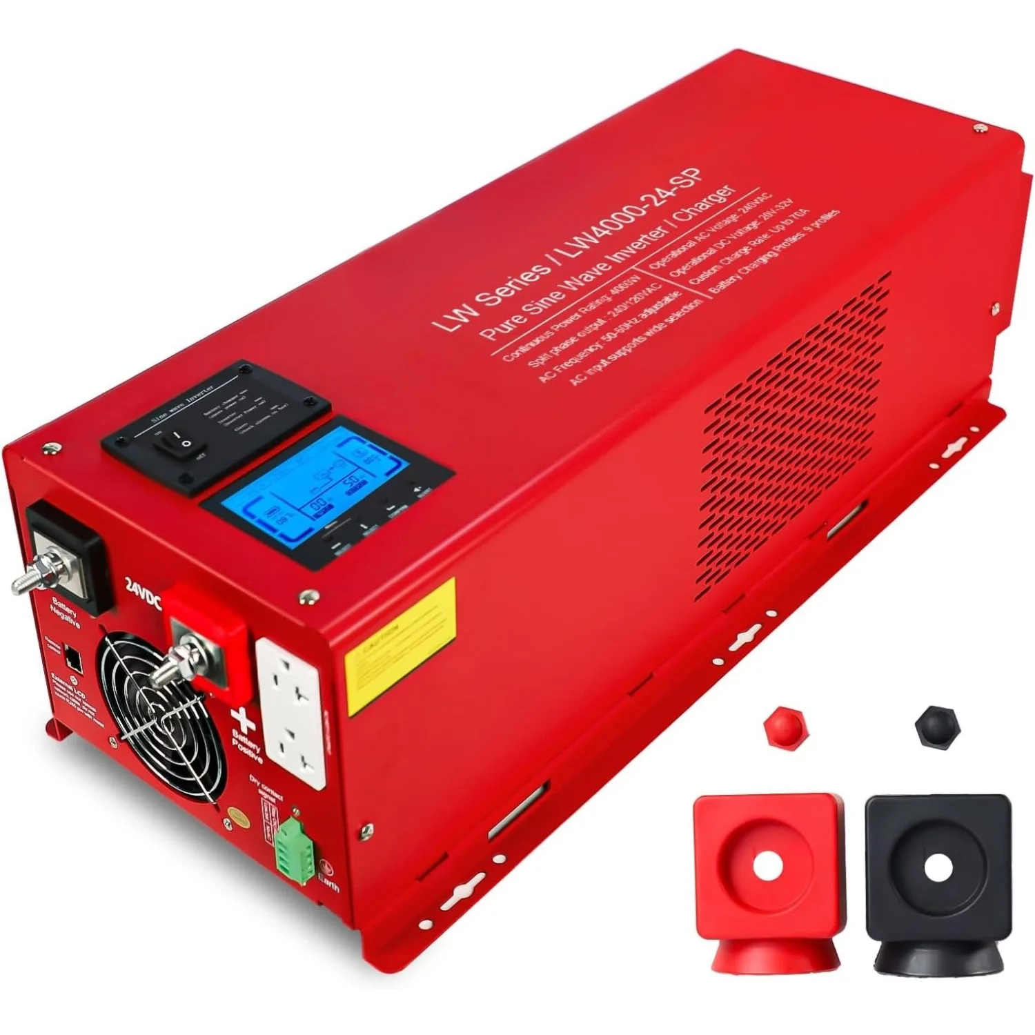 

4000W Pure Sine Wave Inverter Charger, 12000W Surge, 24V DC to 120/240V AC, Off-Grid Low Frequency Inverter, LCD Display