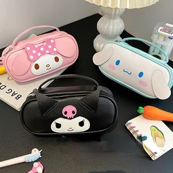 New Sanrio Kuromi Melody Large-capacity Portable PU Leather Stationery Box Student Cartoon Hello Kitty Storage Pencil Case