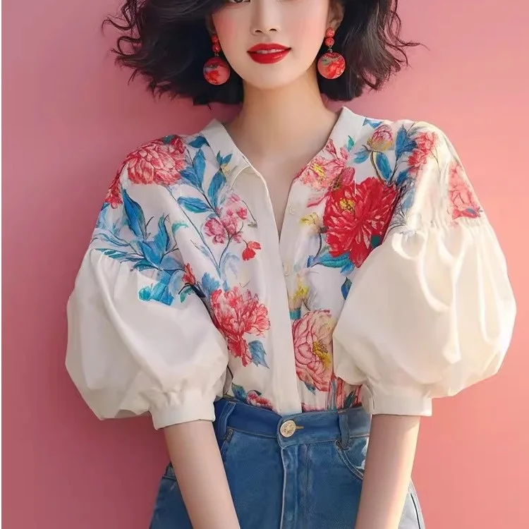 

Уникальный красивый цветочный принт irt Ladylike Sle Summer Top Bubble Sve Sweet Sle из полиэфирной ткани irt для женщин
