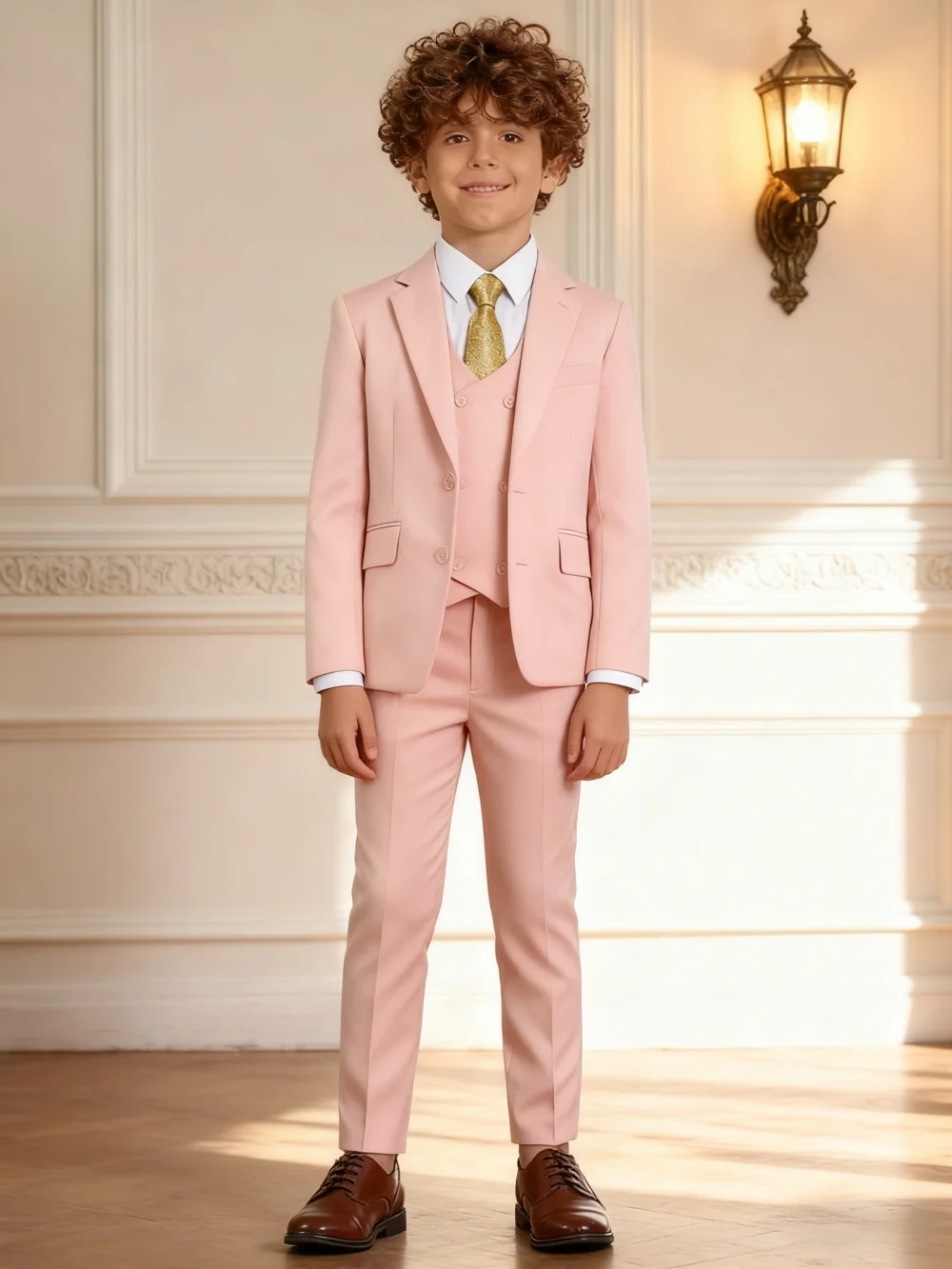 Trendy Pink Solid Suit Set For Kids For Wedding Party Graduation Communion Back-To-School Children Tuxedo Set 4 Pcs Suits
