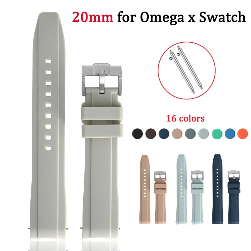 New Curved Rubber Strap for Omega x Swatch Moonswatch Blue Moon Quick Release Waterproof Replace Watch Band for Men Women 20mm