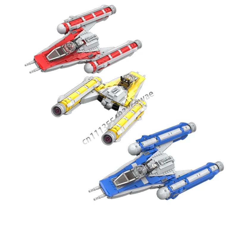 MOC Sci-Fi Space Fighter Set 3 Color Versions Space Battle Vehicle Model Custom Puzzle DIY Assembly Education Toy Festival Gift
