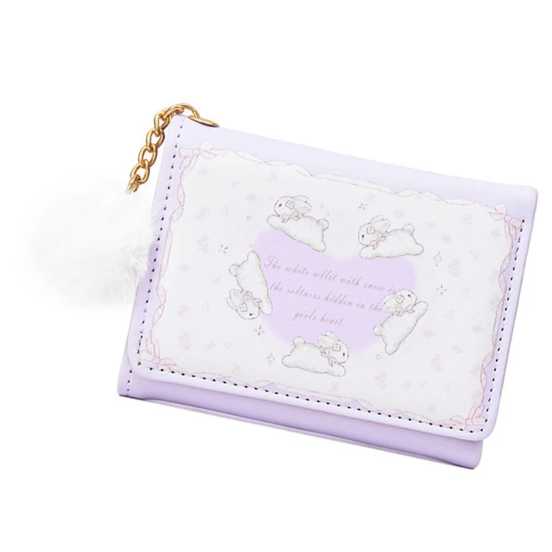 X7XC Cartoon Rabbits Wallets for Women Girls PU Leather Coin Purse Trifold Wallet Coin Bags Card Holder Lovely Change Purse