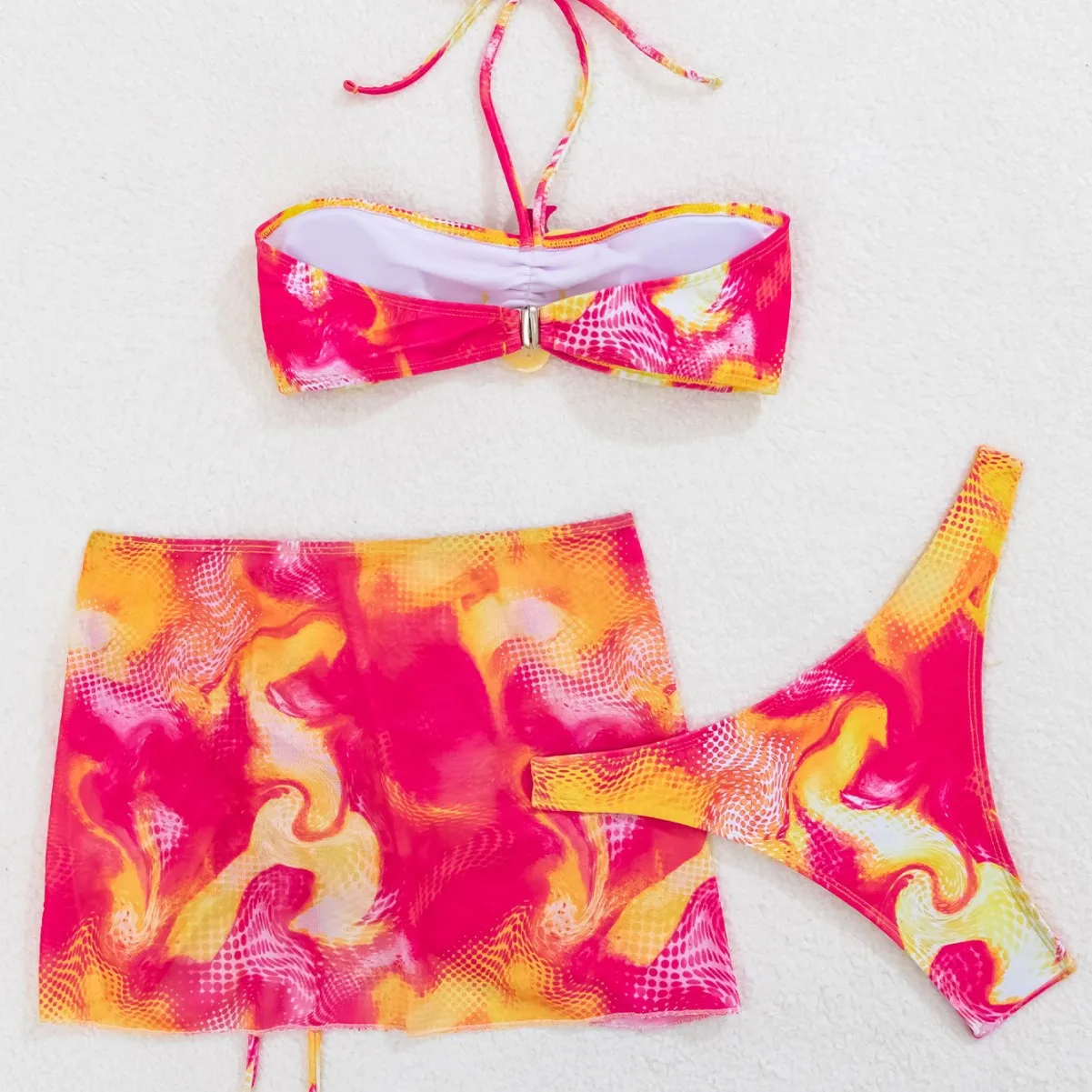 3-częściowy strój kąpielowy typu bikini z krótką spódniczką, seksowny damski kostium kąpielowy Mirco, wysoko wycięty strój kąpielowy Biquini, damski strój plażowy z nadrukiem, model 2026