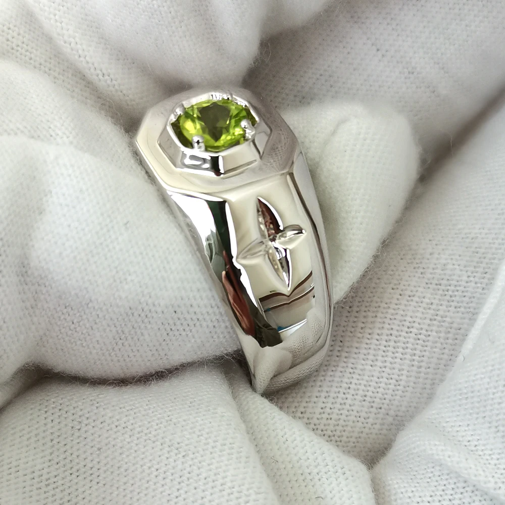Natural Green Peridot Cross Ring Men 925 Sterling Silver 5mm Gemstone Birthday Crystal Jewelry R524GPN