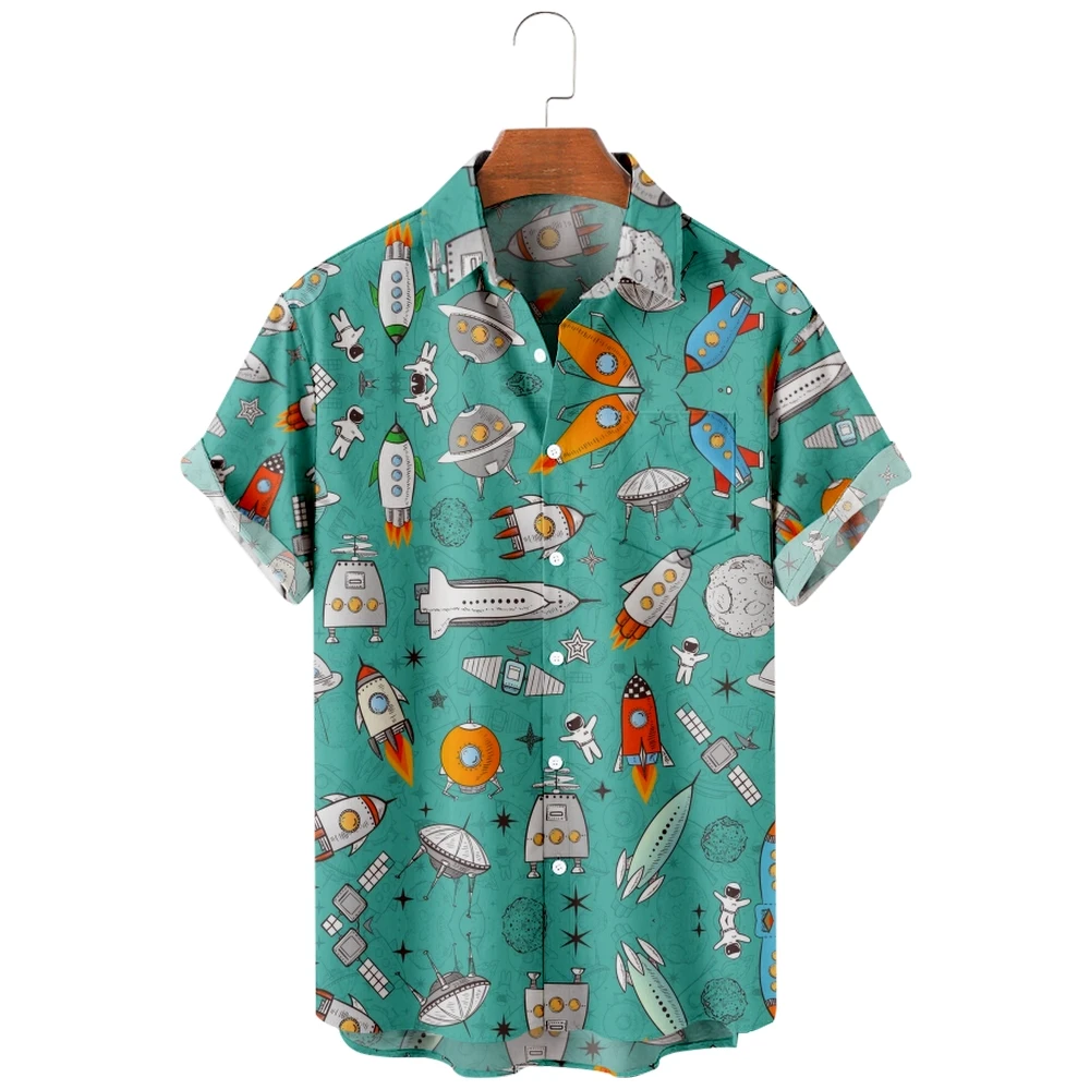 

Men's Hawaiian Shirt loose top 6xl 3D spacecraft print men's shirt fashion shirt men's T-shirt breathable summer short sleeve