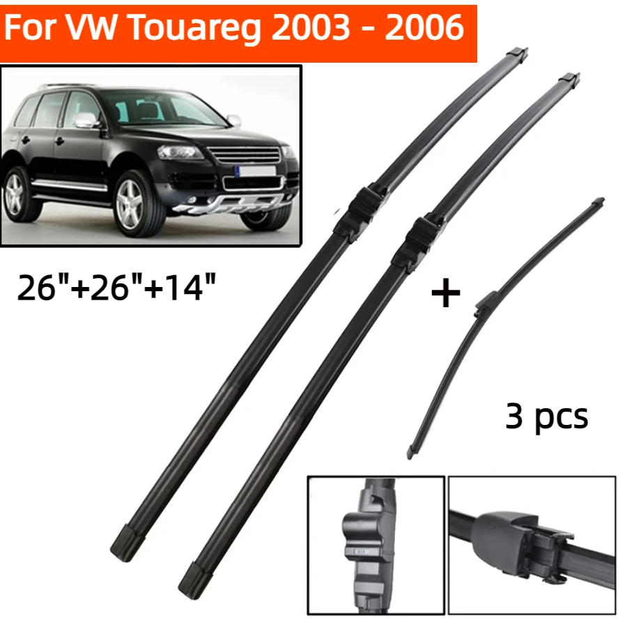 ZHANGU Wiper LHD Front & Rear Wiper Blades Set For VW Touareg 2003 - 2006 Windshield Windscreen Window Brushes 26