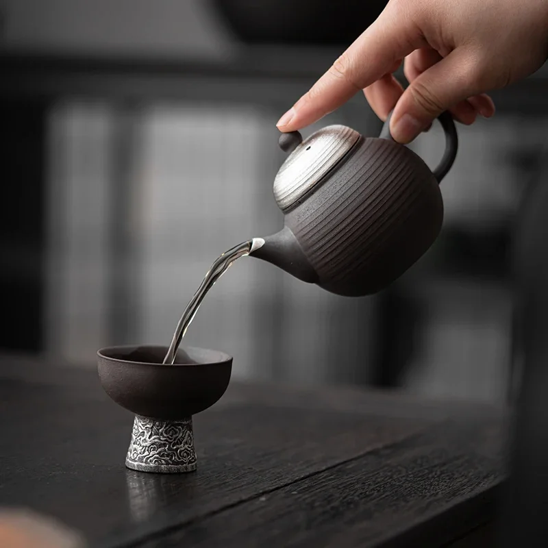 أسود مذهب الفضة النمط الياباني إبريق الشاي غلاية الخشنة الفخار الشاي صنع جهاز الشاي Infuser براد شاي وعاء صغير الصينية