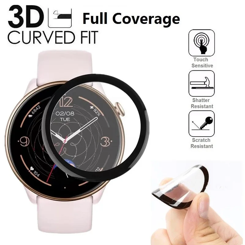واقي حافة منحنية ثلاثية الأبعاد لساعة ذكية amazfit gmini ، غطاء كامل ، غشاء واقي ناعم ، 3 tr