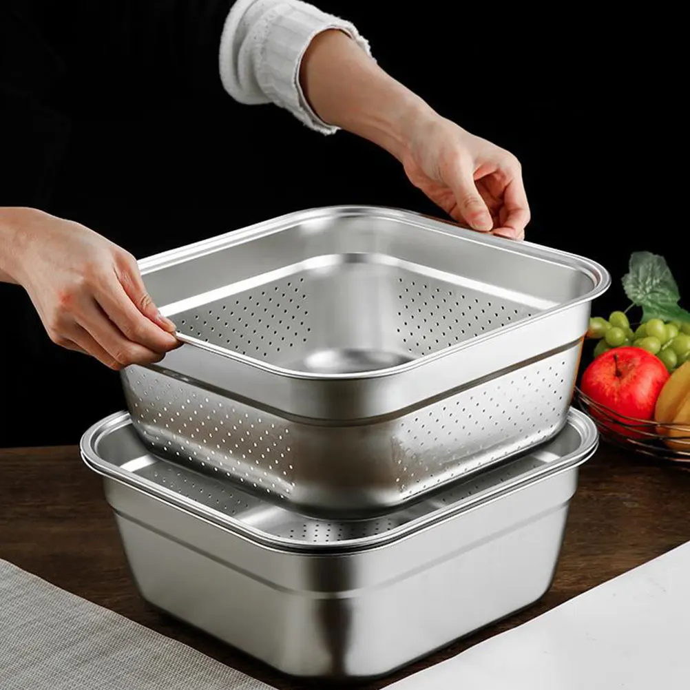 

1 set Stainless Steel Colander 24cm Fine Mesh Strainer Basket Kitchen Fruits Vegetables Rice Basin Multifunctional Drain