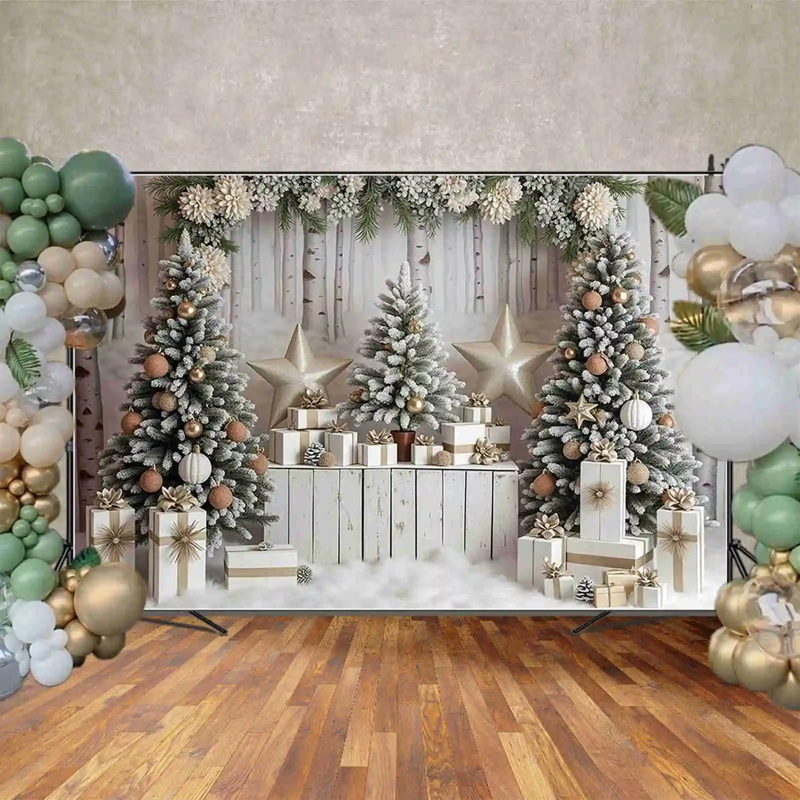 MOON.QG 크리스마스 2025 사진 배경, 크리스마스 나무 상자, 포토존 배경, 베이비 스튜디오 포토부스 용품, 홈 데코