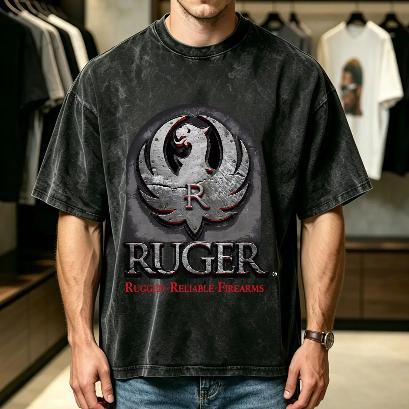 washed T Shirt Ruger Rugged Reliable Firearms Vintage Retro Classic All Size S 5XL vintage Washed Top For Everyday Wear fashion