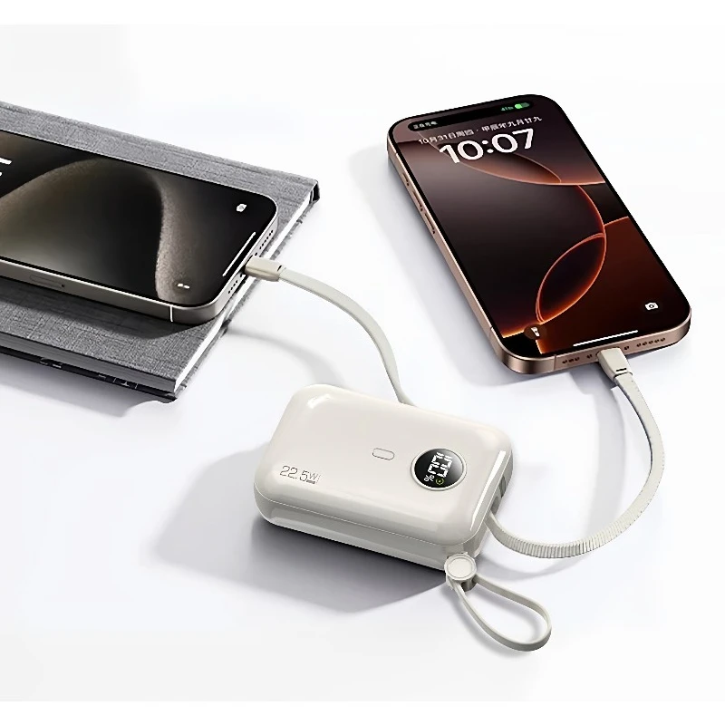 10000mAh Fast - Charging Compact and Portable Power Bank with 3C Certification Built - in Dual Cables for Apple