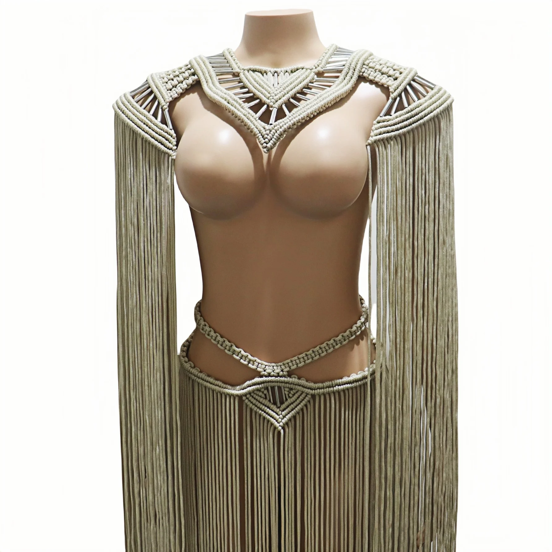 Falda Sexy con borlas para mujer, chal tejido hecho a mano, diosa retro, falda larga tejida con cuerda, diseño creativo