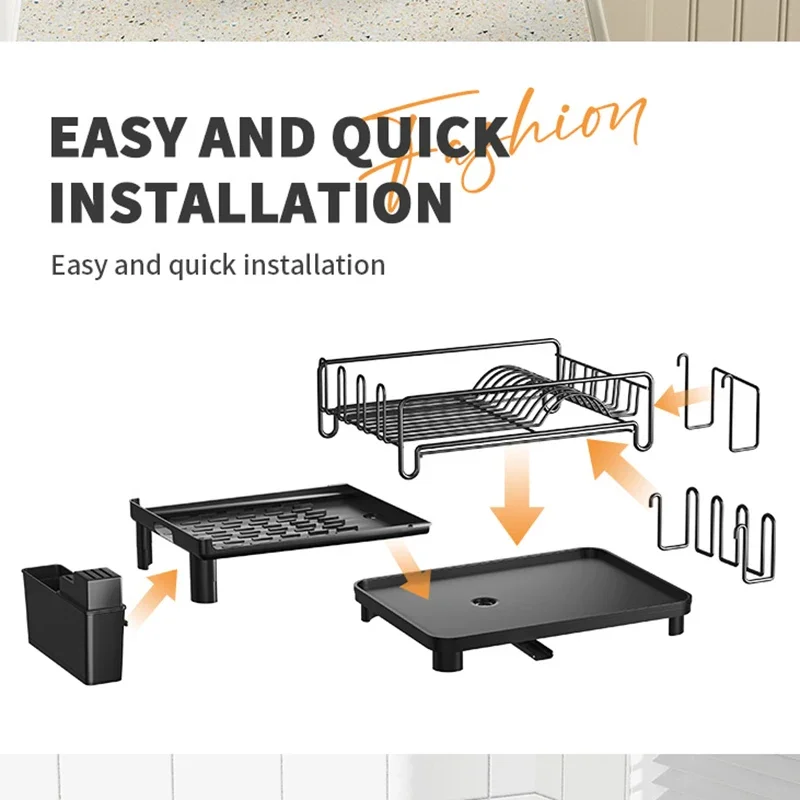 رف تخزين حوض المطبخ قابل للتوسيع مع لوح مصفوف على سطح الطاولة موفر للمساحة باللون الأسود #5